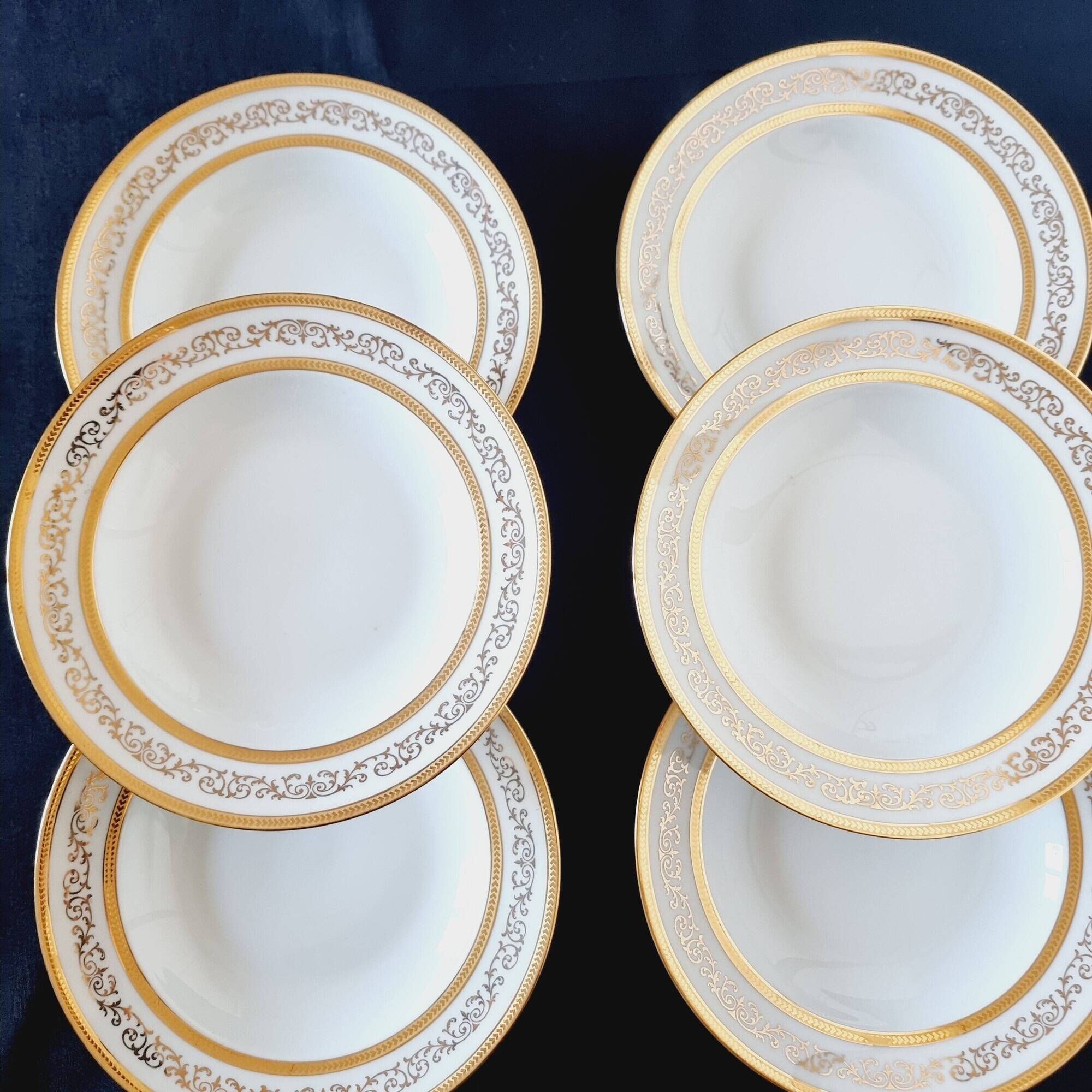 Set of 6 Limoges porcelain soup plates, decorated with gold 24