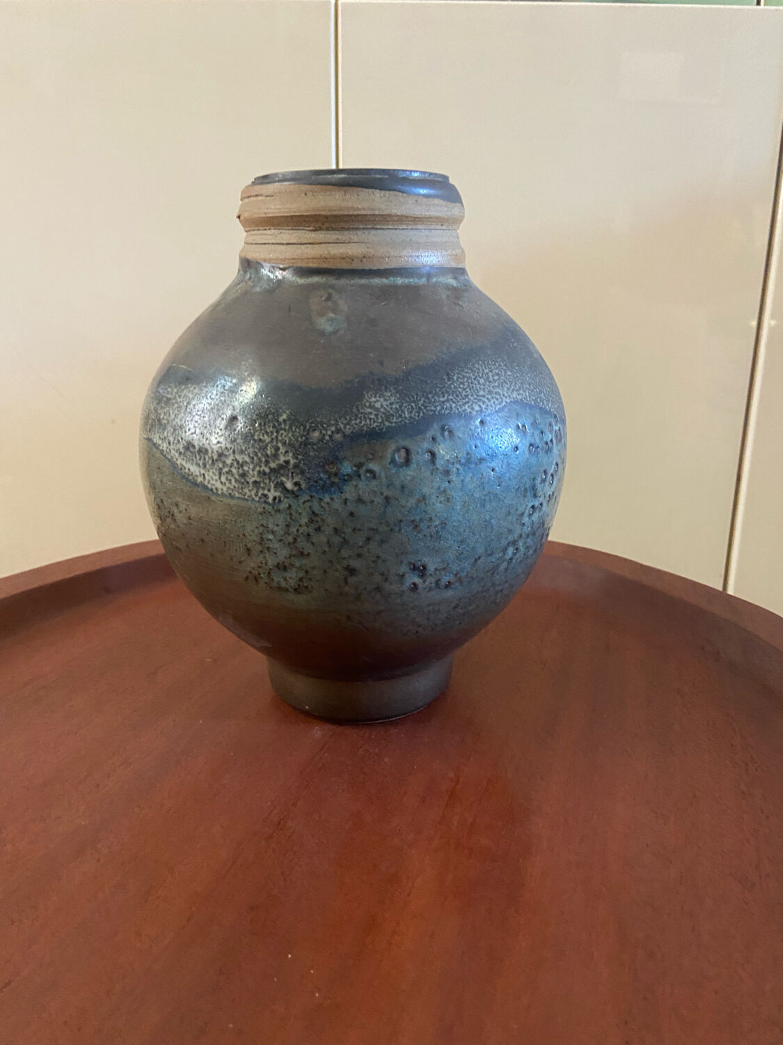 Enamelled stoneware ball vase