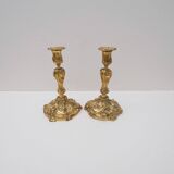 Pair of louis xv style rocaille candlesticks, slodtz model, 19th century