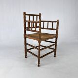 Chaise ancienne hollandaise en chêne et jonc, années 1930