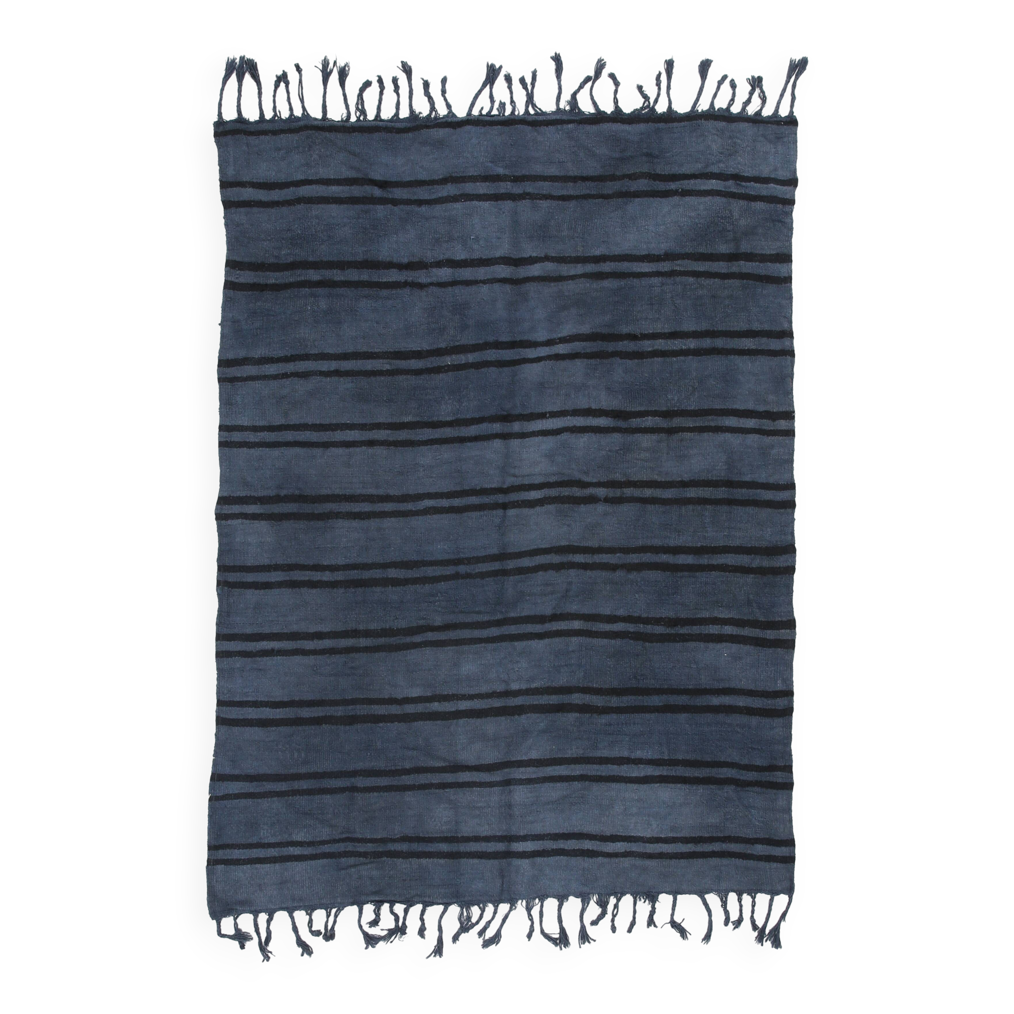 6x8 Navy Blue & Black Striped Kilim Rug, 174x240Cm