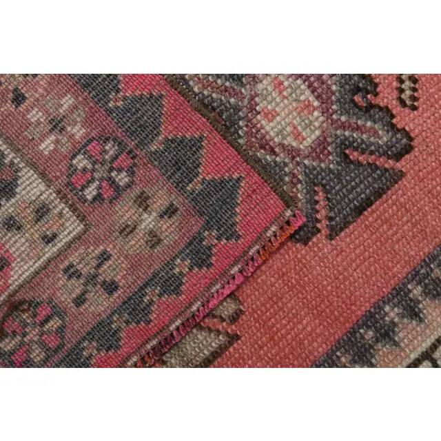 1970s Vintage Turkish Handmade Wool & Cotton Pink Runner Rug 82x359