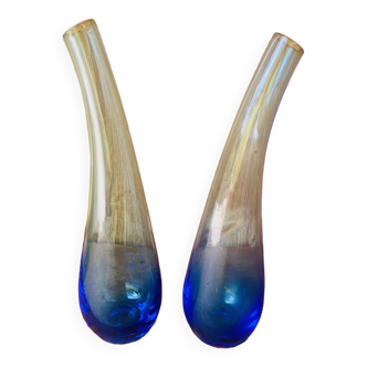 Duo of blue glass soliflore in the 70s