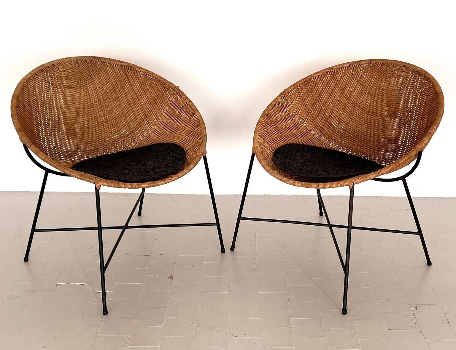 Mid Century Rattan Lounge Chairs, 1970s, Set of 2