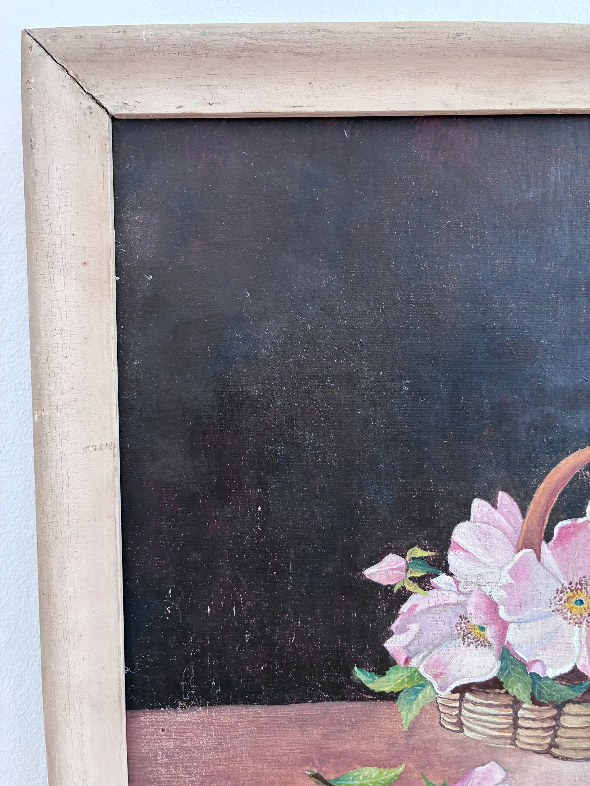 Vintage original flower oil painting, floral still life art