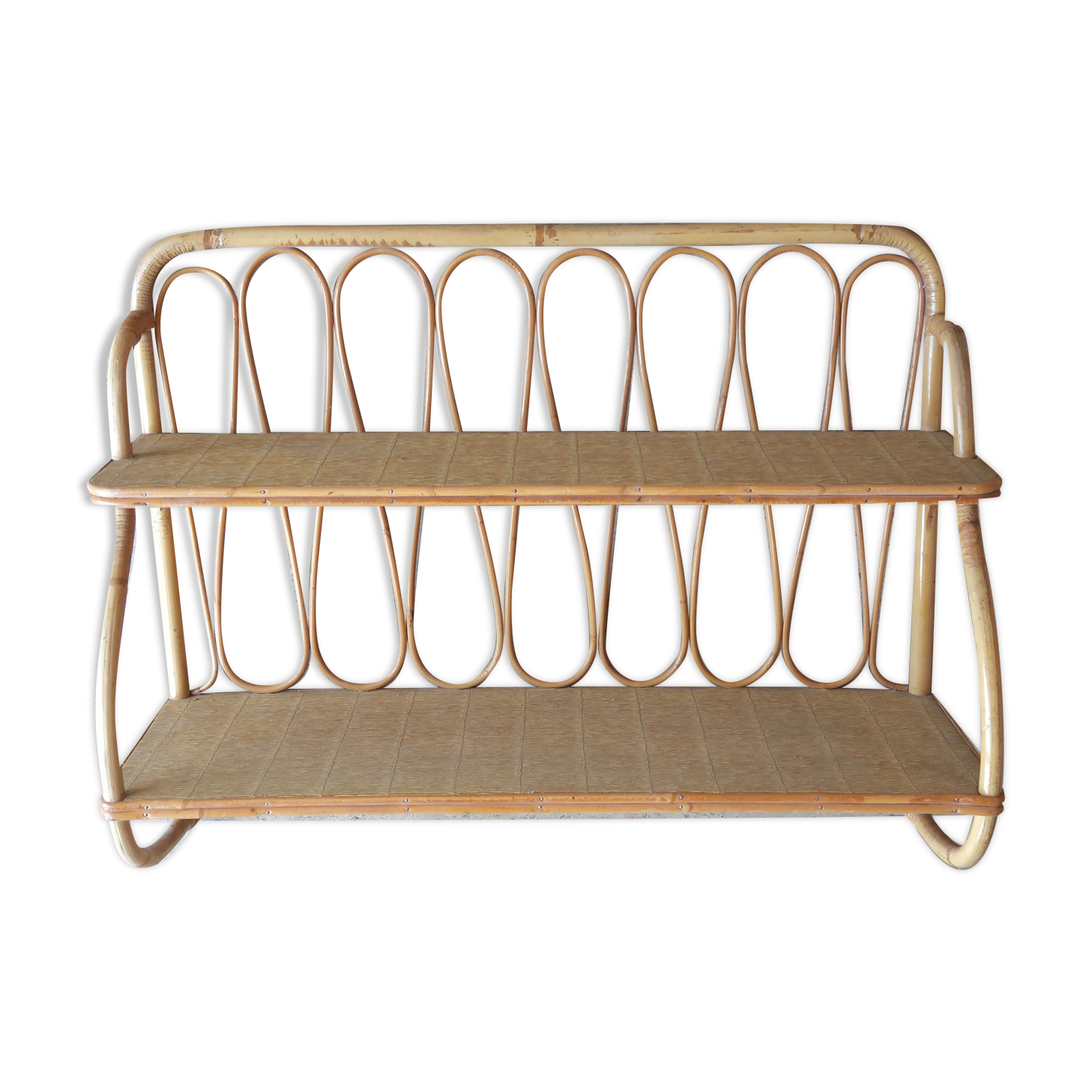 Wall shelf in rattan and bamboo, 70s