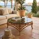 Large Peacock-French Riviera coffee table in rattan, bamboo, glass, vintage.