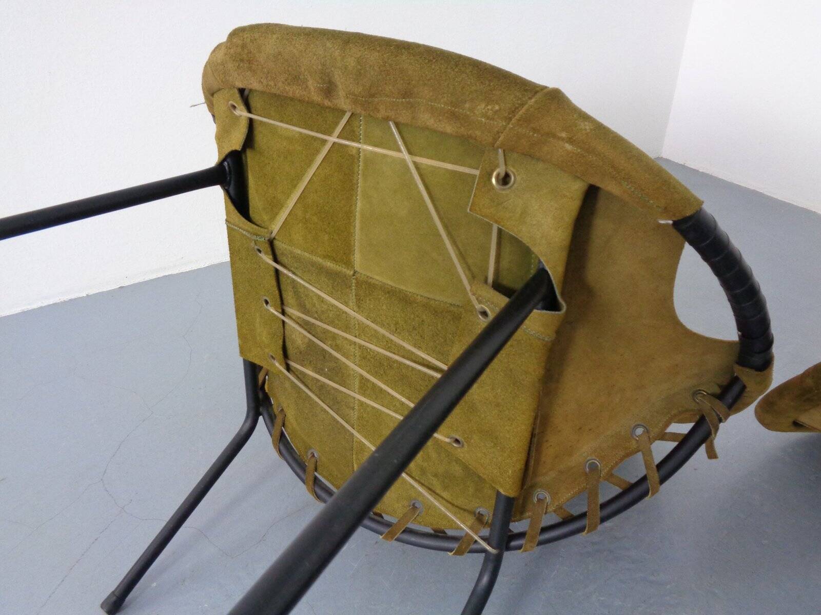 Olive Green Suede Balloon Chairs from Lusch, Germany, 1960s, Set of 2