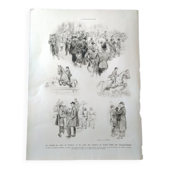 illustration drawings by J . Simont : horse race Prix de Verdun Palais Champs -Elysées Paris