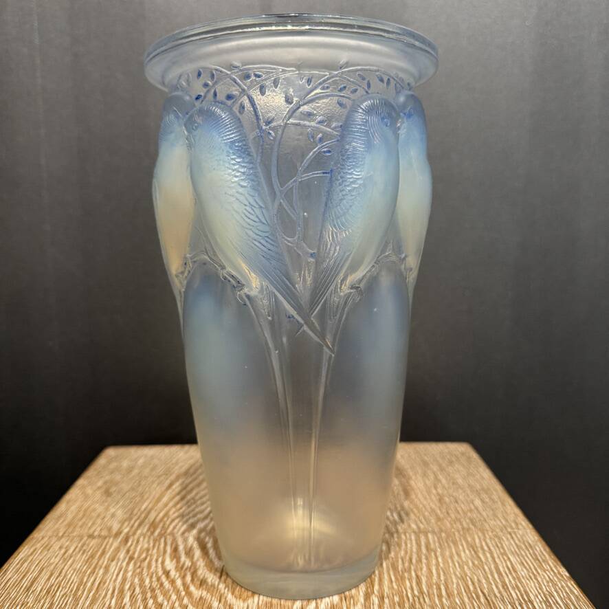 A R.Lalique Opalescent Glass Ceylan Vase
