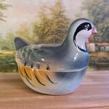 Collectible ceramic terrine Michel CAUGANT model gray partridge handmade