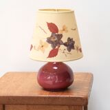 Pink ceramic lamp, herbarium-style lampshade, 70s
