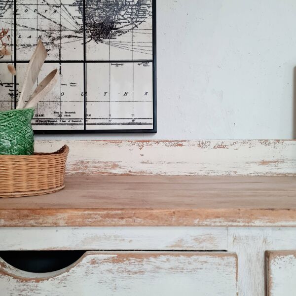 Comptoir ancien, table de métier en bois