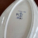 Saucière ancienne en terre de fer bleu et blanc