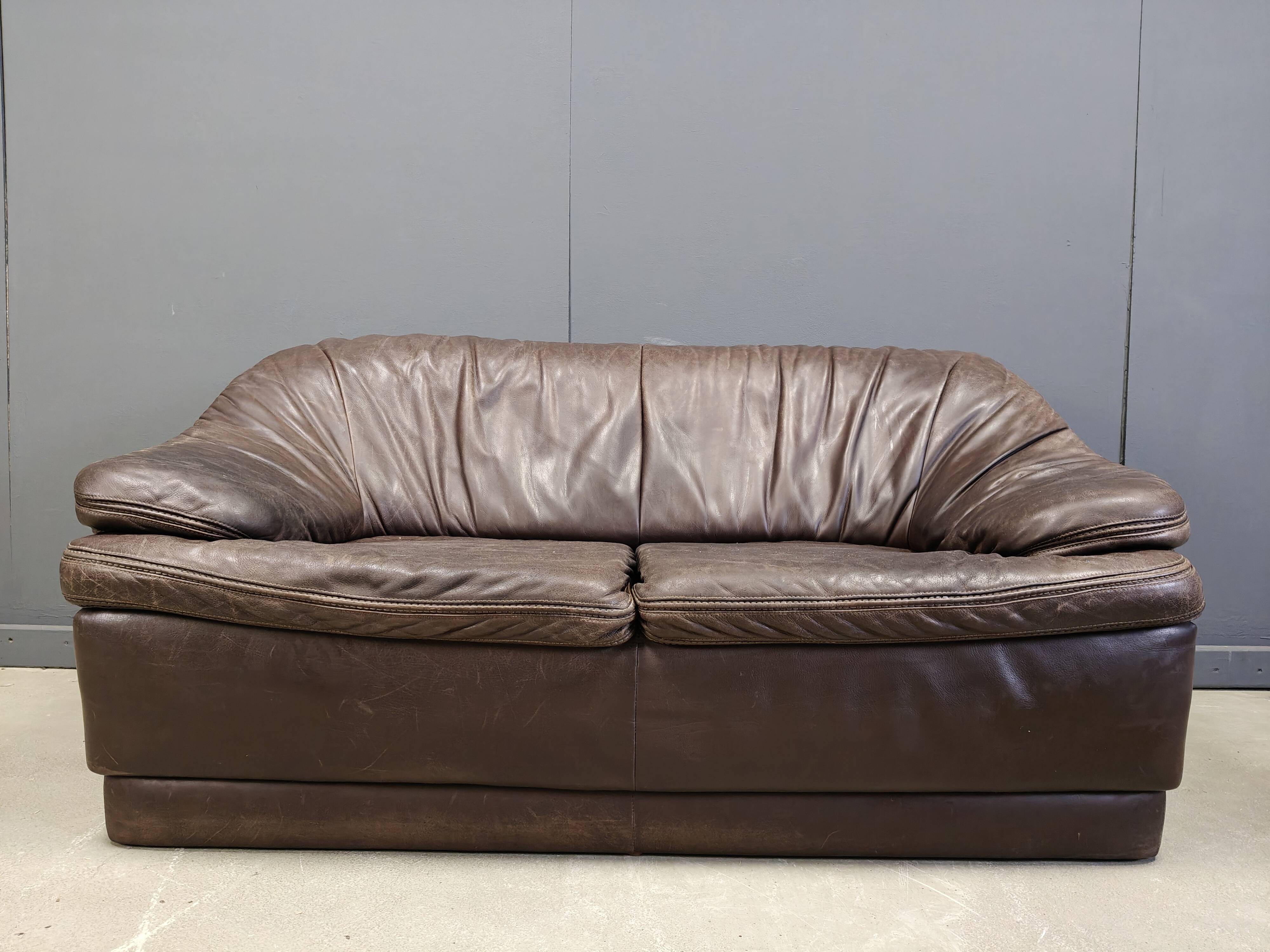 Vintage leather sofa set, 1970s