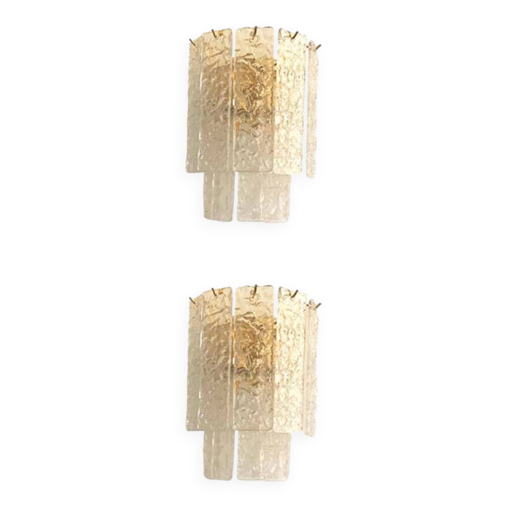 Pair of Contemporary Hammered Strips ”Listelli” Murano Glass Gold Wall Sconces by Simoeng