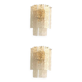Pair of Contemporary Hammered Strips ”Listelli” Murano Glass Gold Wall Sconces by Simoeng