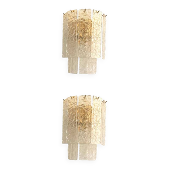 Pair of Contemporary Hammered Strips ”Listelli” Murano Glass Gold Wall Sconces by Simoeng