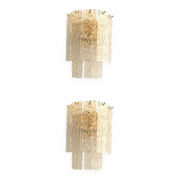 Pair of Contemporary Hammered Strips ”Listelli” Murano Glass Gold Wall Sconces by Simoeng