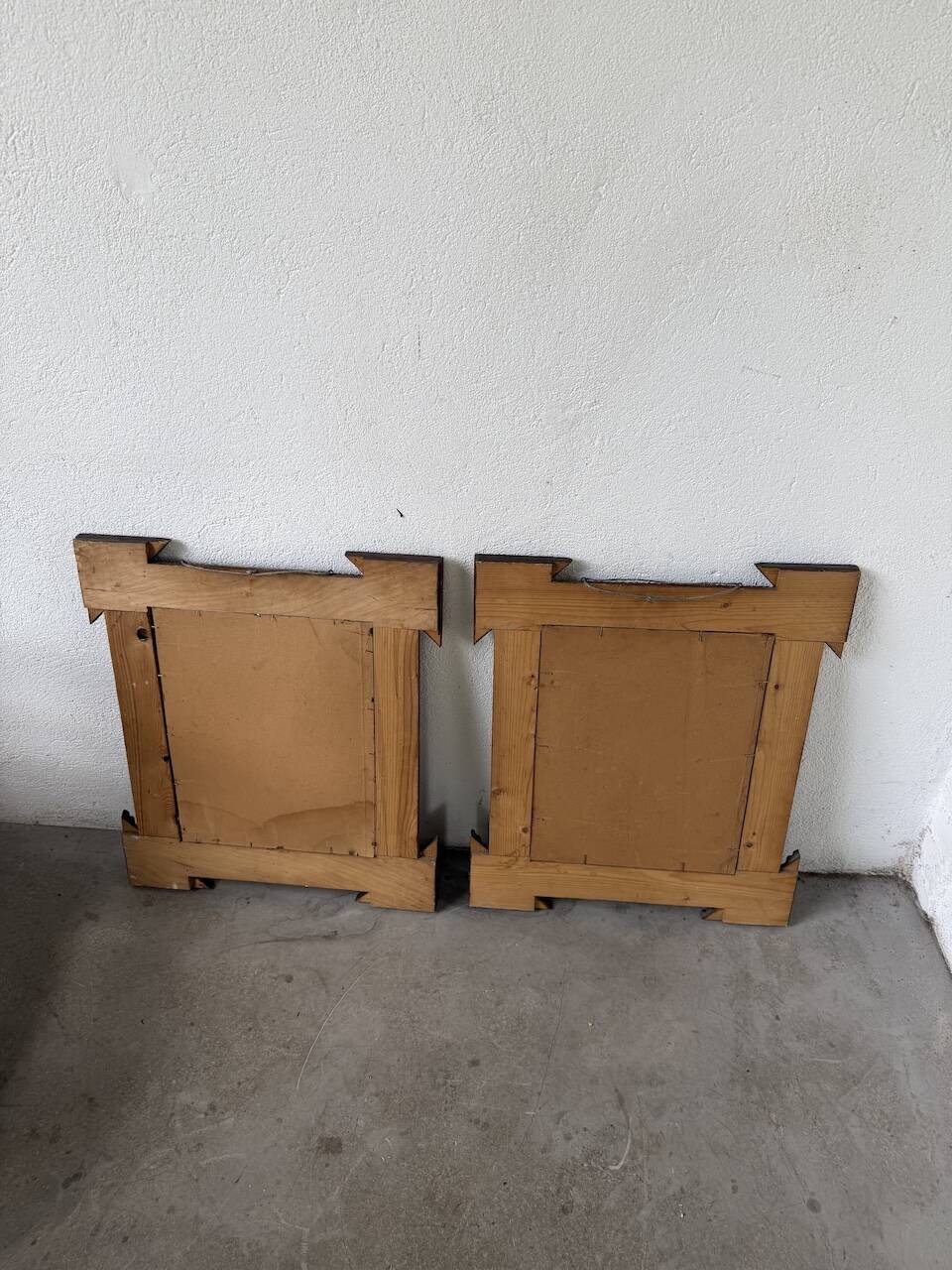 Pair of wooden mirrors in tramp art style