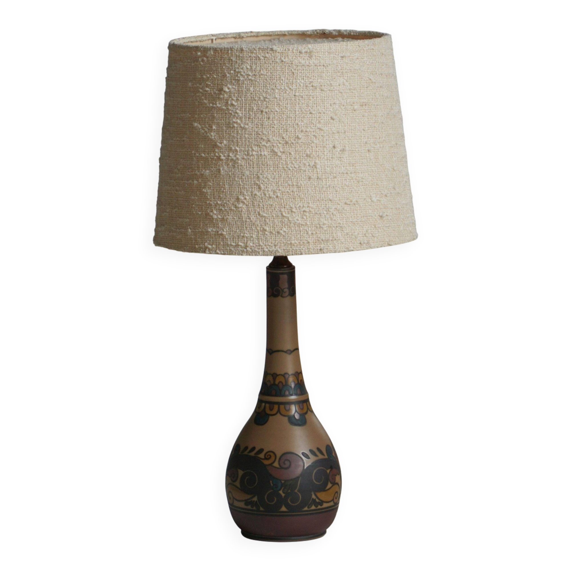 Art Nouveau table lamp in coloured terracotta by L. Hjorth, Bornholm, 1930s.