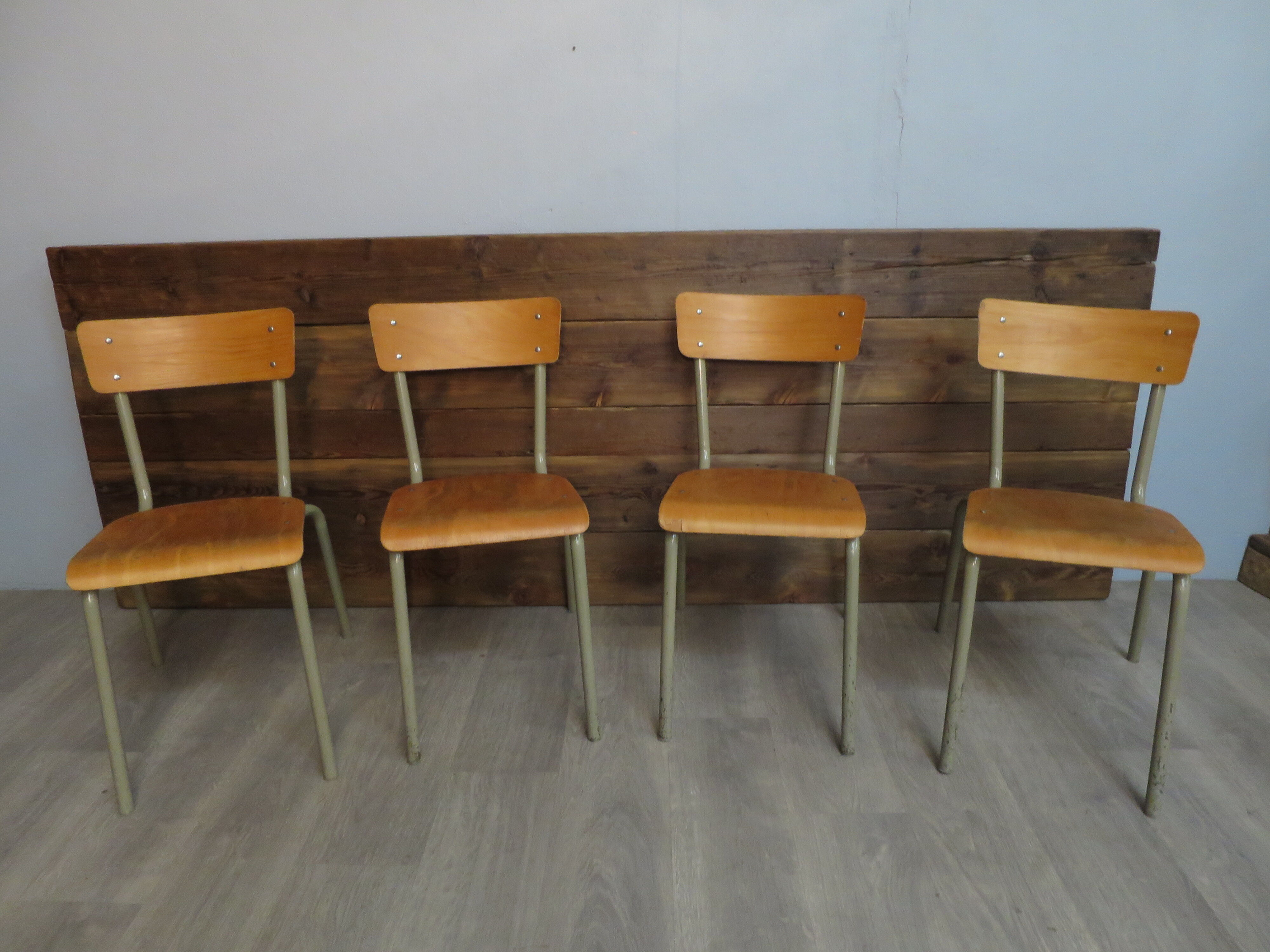 Set of 4 school chairs vintage gray tube