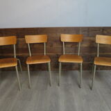 Set of 4 school chairs vintage gray tube