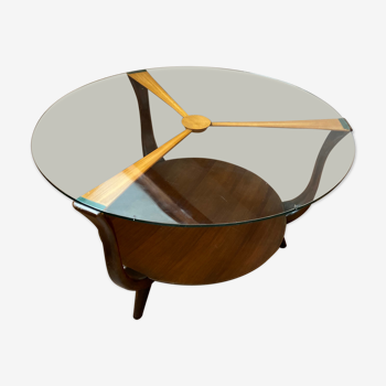 Table basse italienne en bois rond et verre, années 1950