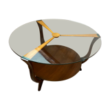 Table basse italienne en bois rond et verre, années 1950