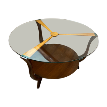 Table basse italienne en bois rond et verre, années 1950