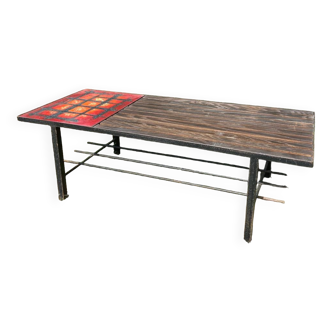 Table basse vintage métal céramique bois