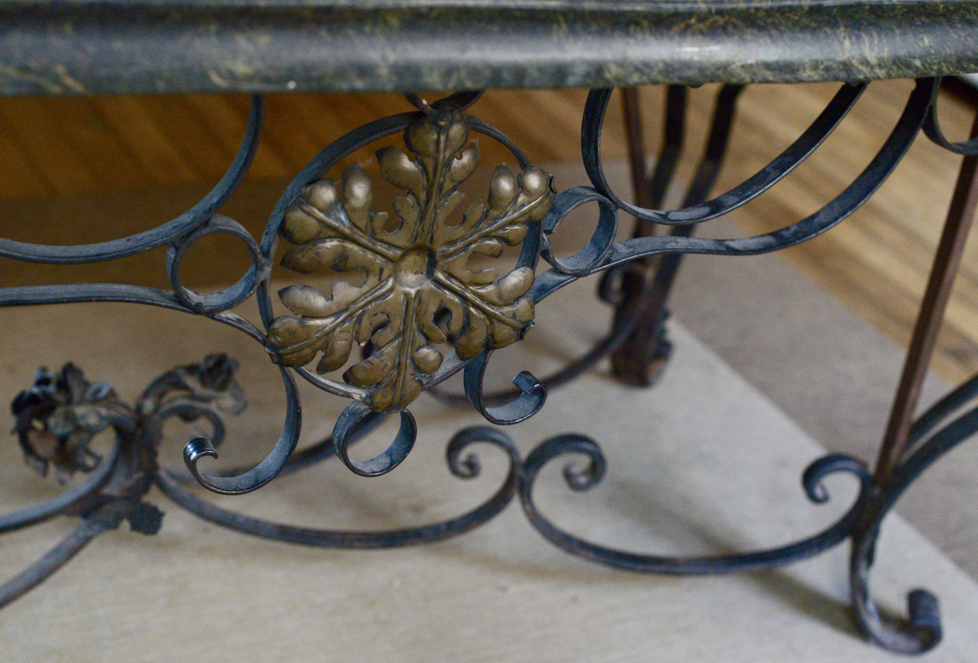 Art deco table, wrought iron on marble, circa 1940