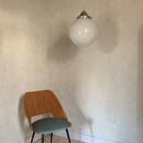 Vintage suspension ball opaline white diameter 30 cm