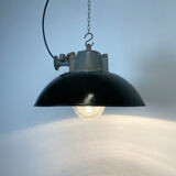 Black Enamel and Cast Iron Industrial Pendant Light, 1960s