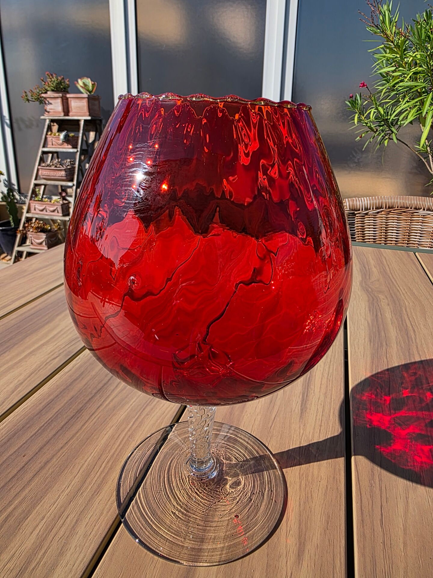 Giant glass 29 cm Empoli ruby red vintage blown glass