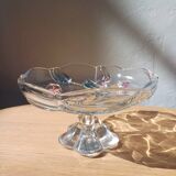 Bol sur pied en verre Mikasa avec tulipes roses et bleues