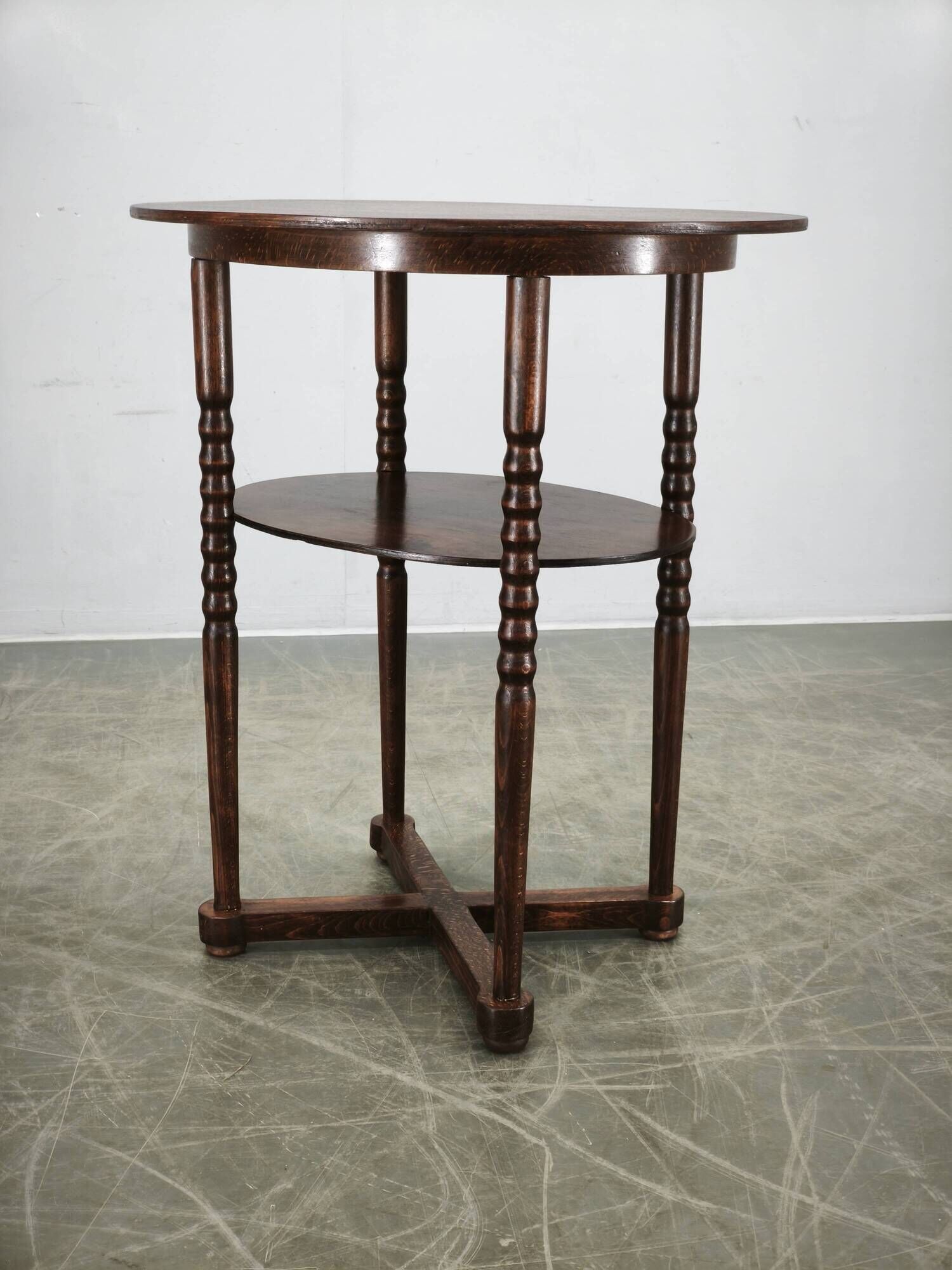 1920s Czech Art Deco Oval Beech Side Table with Lower Shelf