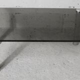 Coffee table cylindrical footings, tray smoked glass, circa 1970