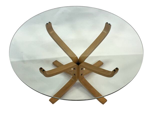 Table basse Falcon vintage en verre dur par Sigurd Ressell pour Vatne Mobler 1990