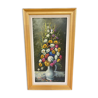 Oil on canvas by Miguel Bouquet of still life flowers 1960