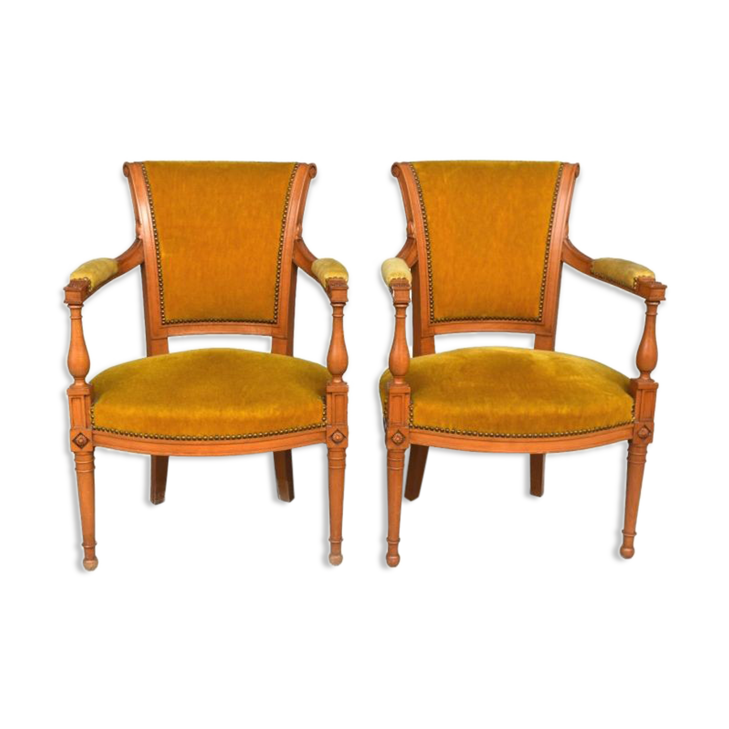 Paire de fauteuils style Directoire en merisier velours