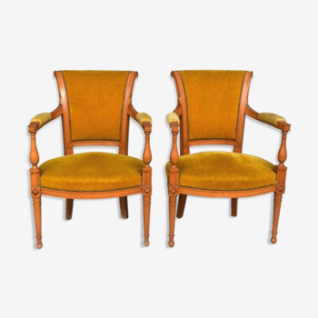 Pair of Directoire-style chairs in velvet cherry