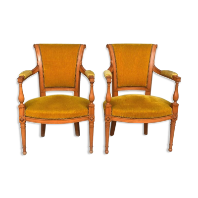Paire de fauteuils style Directoire en merisier velours