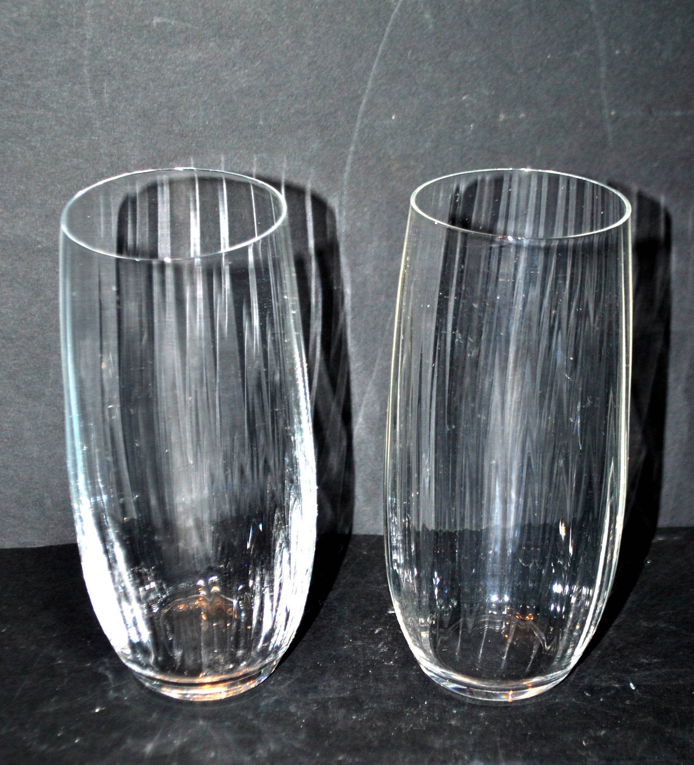 Set of 2 vintage Portieux H15 Venetian-ribbed molded glass juice and water glasses