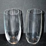 Set of 2 vintage Portieux H15 Venetian-ribbed molded glass juice and water glasses