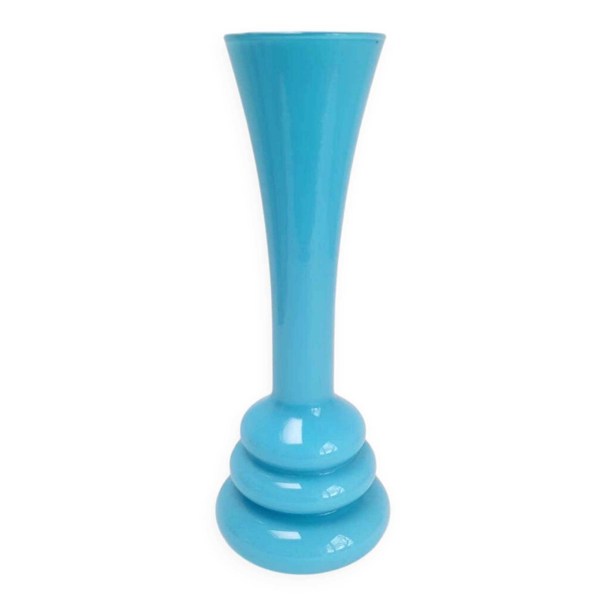 Blue opaline vase with space age rings
