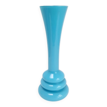 Vase en opaline bleue à anneaux space age