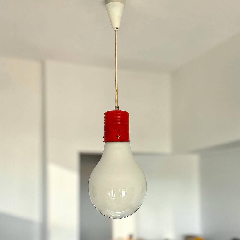 Giant 1970s Edison bulb glass hanging lamp