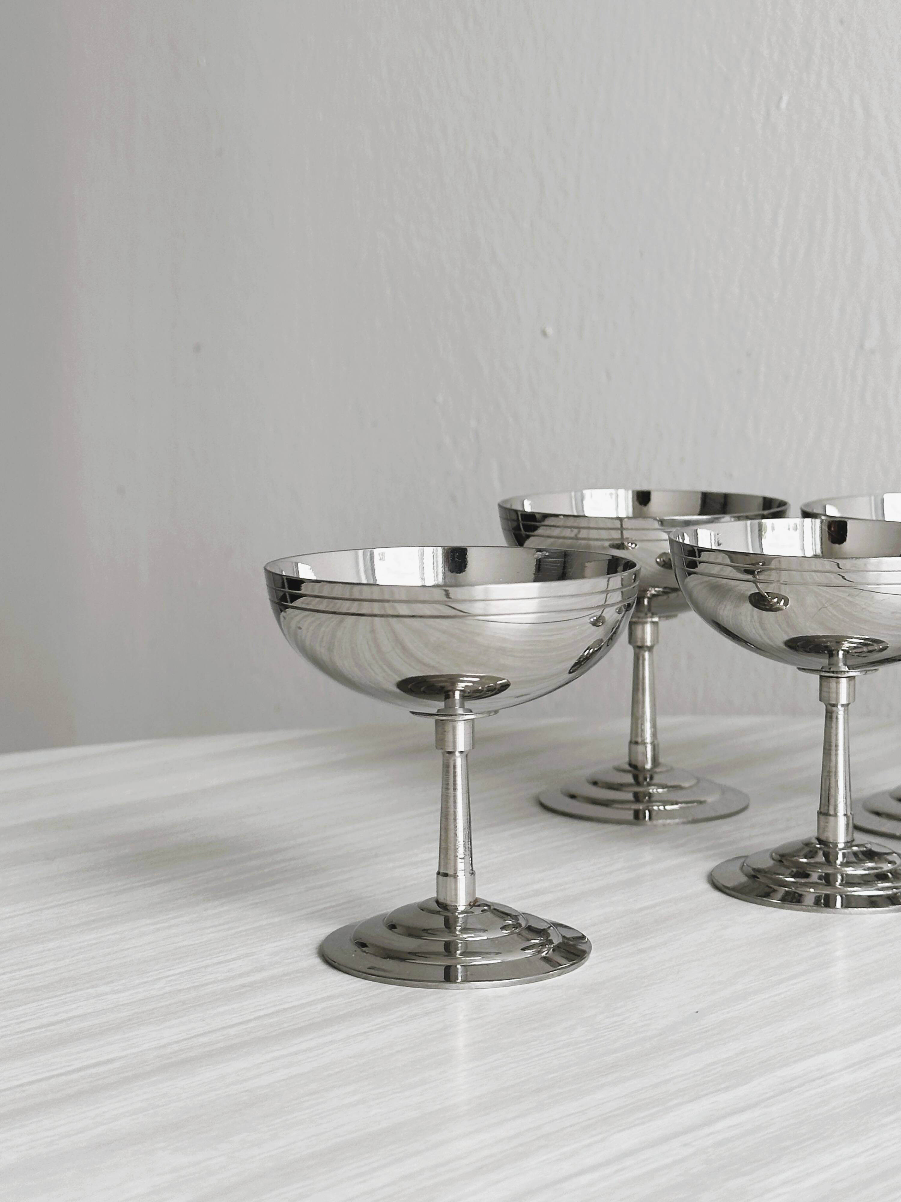 Set of 6 very small silver-plated metal bowls Letang Remy