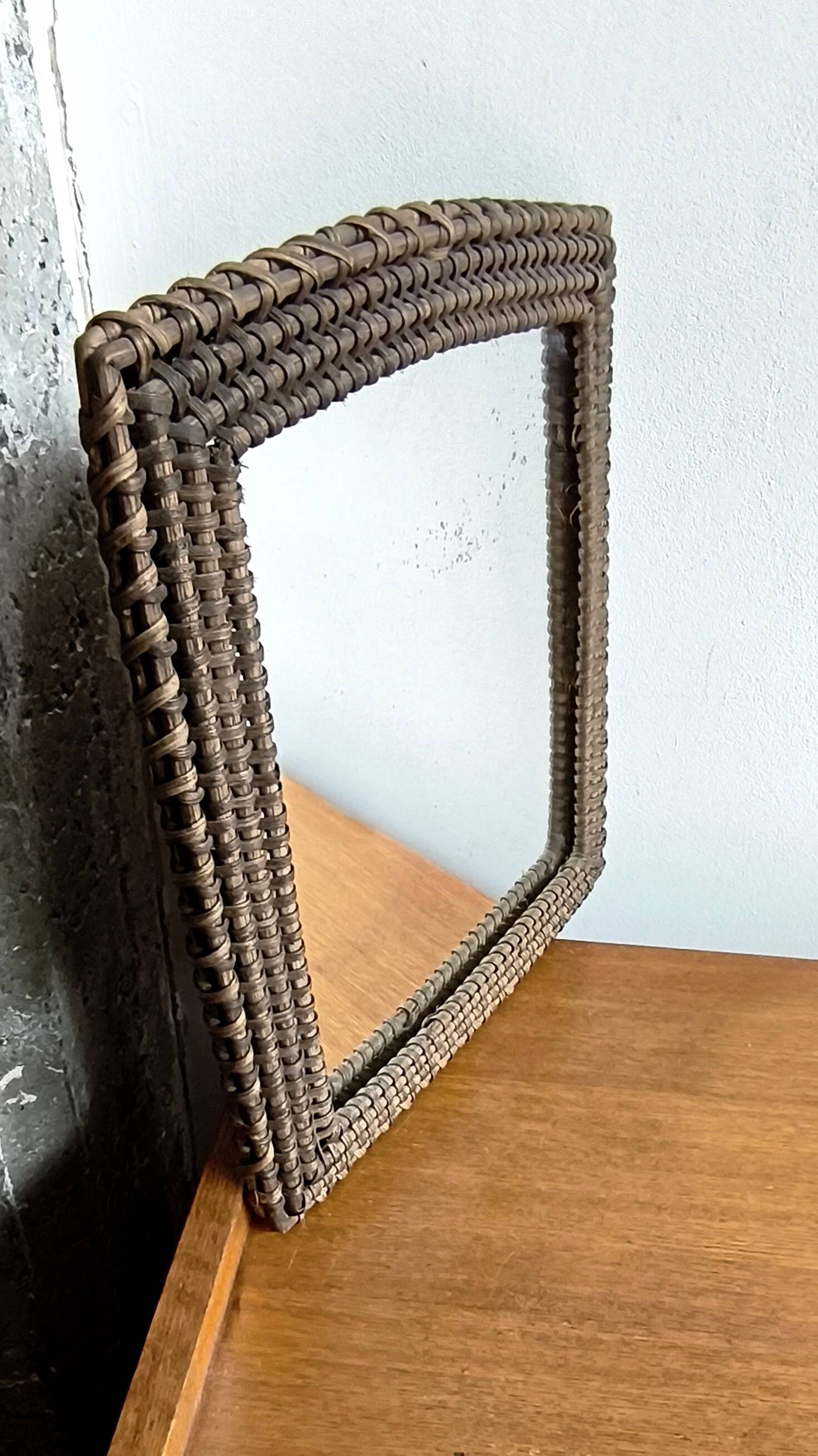 Vintage wicker rattan wall mirror